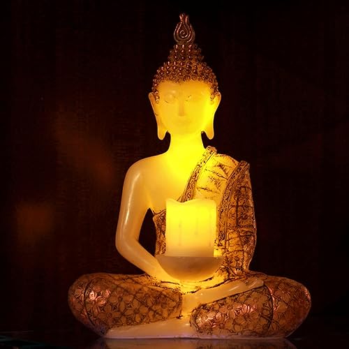 GiveU - Vela de meditación tailandesa con diseño de Buda, hecha de cera real, funciona con pilas, funciona con temporizador, 13.0in de altura