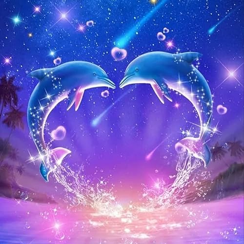 Kits de pintura de diamantes de beso de delfín 5D para adultos y niños, pintura de diamantes de cristal de corazón de delfín para bricolaje,