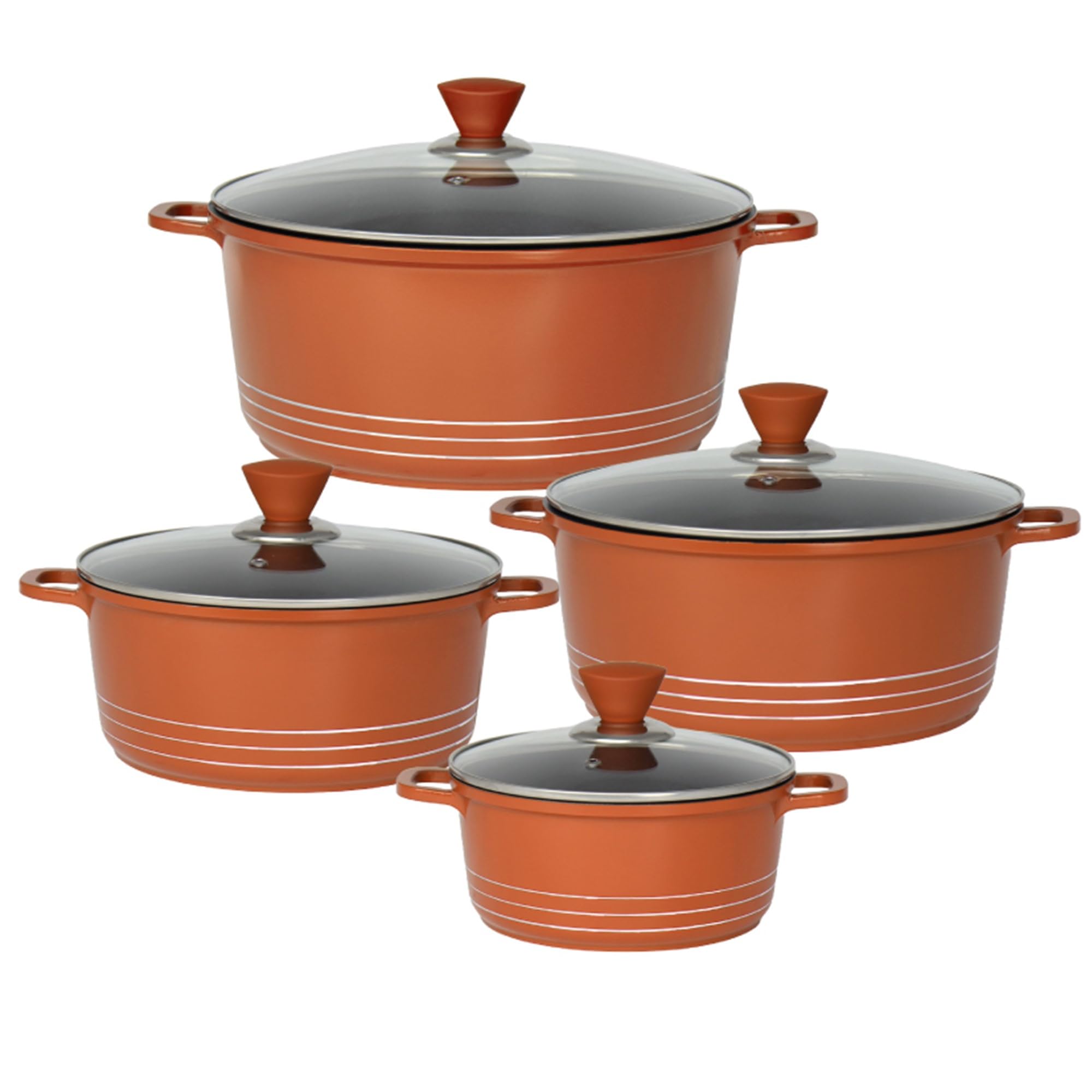 GRACE KITCHEN Cookware - 4Pc Die Cast Aluminium Non Stick Casserole Pots with Lids – Induction Stockpot Set for All Hobs – Tempered Glass Lids with Steam Vent