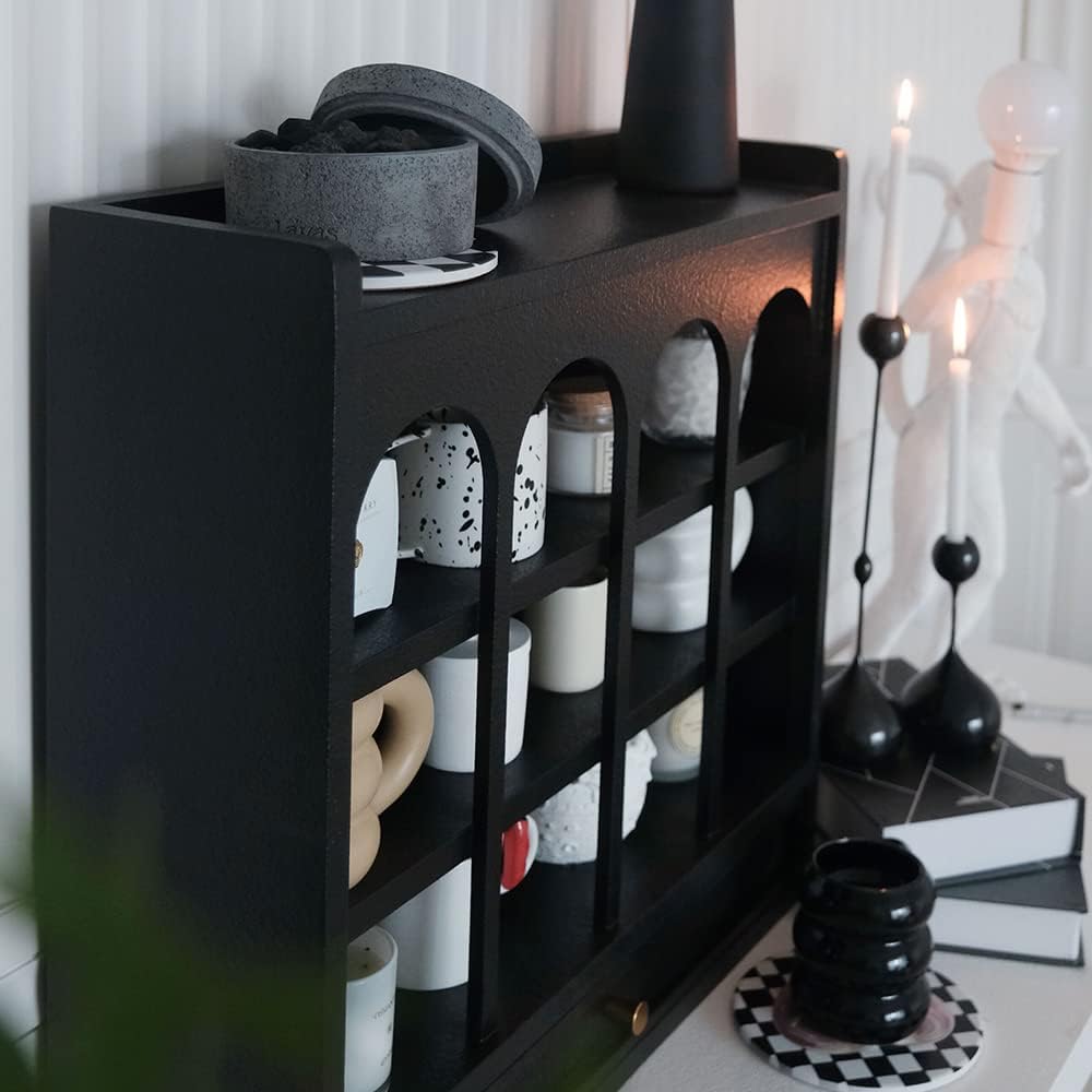 TentHome Sammlervitrine Hängend Holz Modern Arch Wand Setzkasten für Tassen Parfüm Aufbewahrung Schrank Kaffeetasse Artefakte Organizer Display Regal Schwarz (Ohne Schublade und Rückwand) Sonstiges