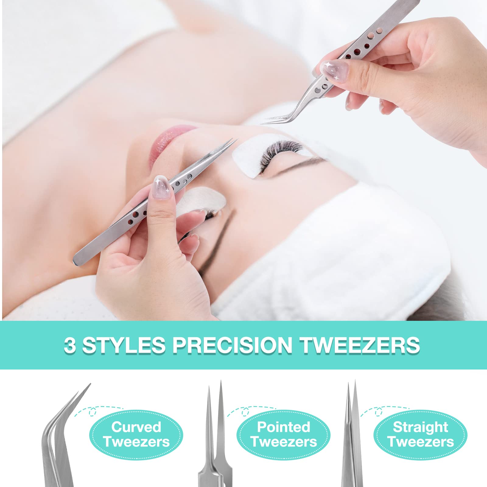3 Pinzette di Precisione in Acciaio Inox, Pinzette Industriali Antistatiche, Pinzetta per Extension Ciglia Professionali, Dritto e Curvo Tweezers Elettronica per Arte Fai Da Te, Artigianato, Gioielli