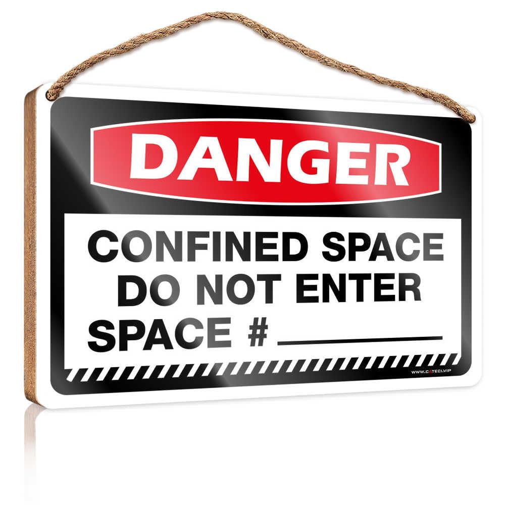 Work From Home Door Sign Danger Confined Space Do Not Enter Space #—— Wooden Sign Farm Hanging Door Sign Spring Porch Sign(15X28CM)