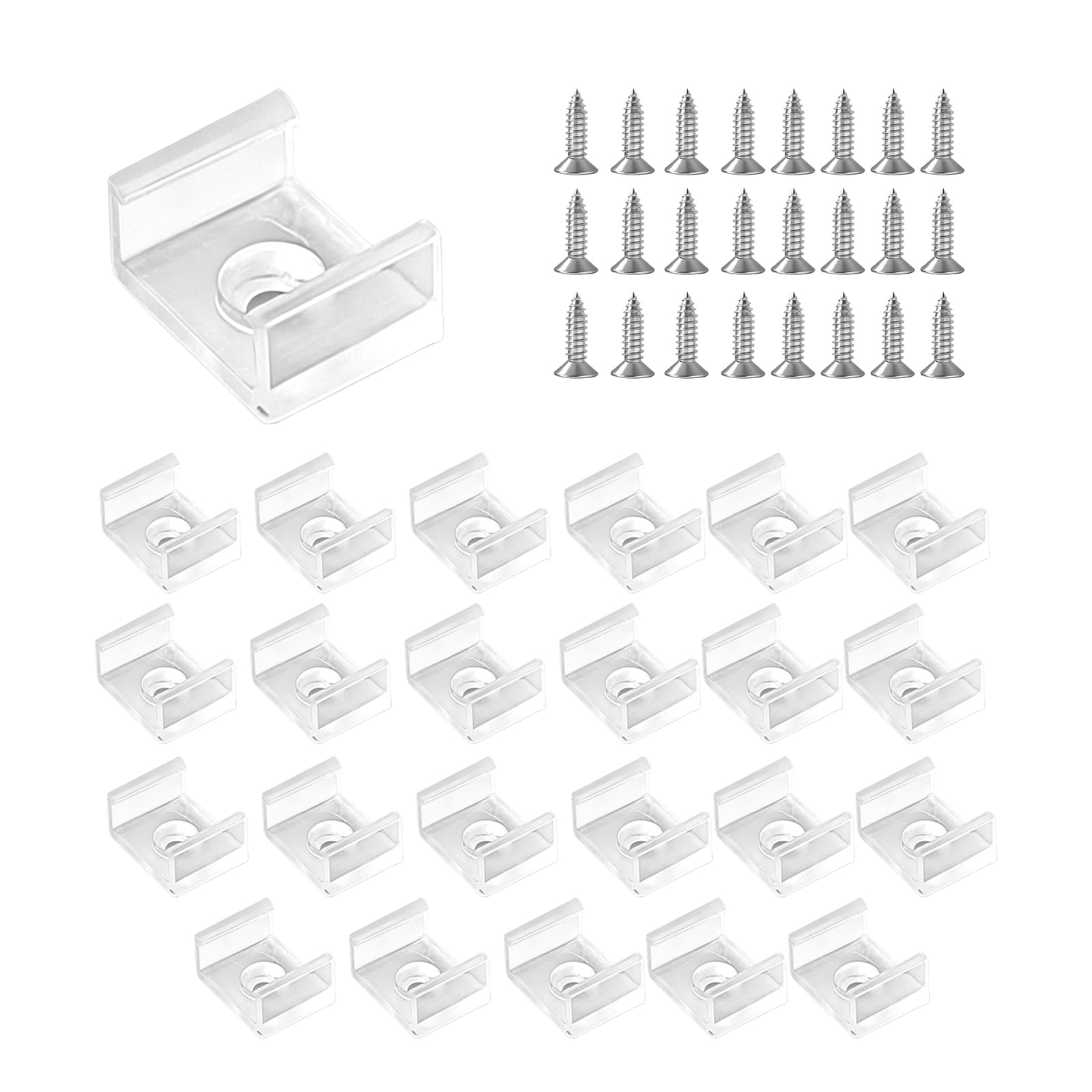 URCheers LED Strip Mounting Clips, Pack of 24 Transparent Clips with Screws, Accessories for 10/12/13/15/17 mm LED & COB Light Strips, Easy Installation for Flexible Interior Lighting (for 10 mm)
