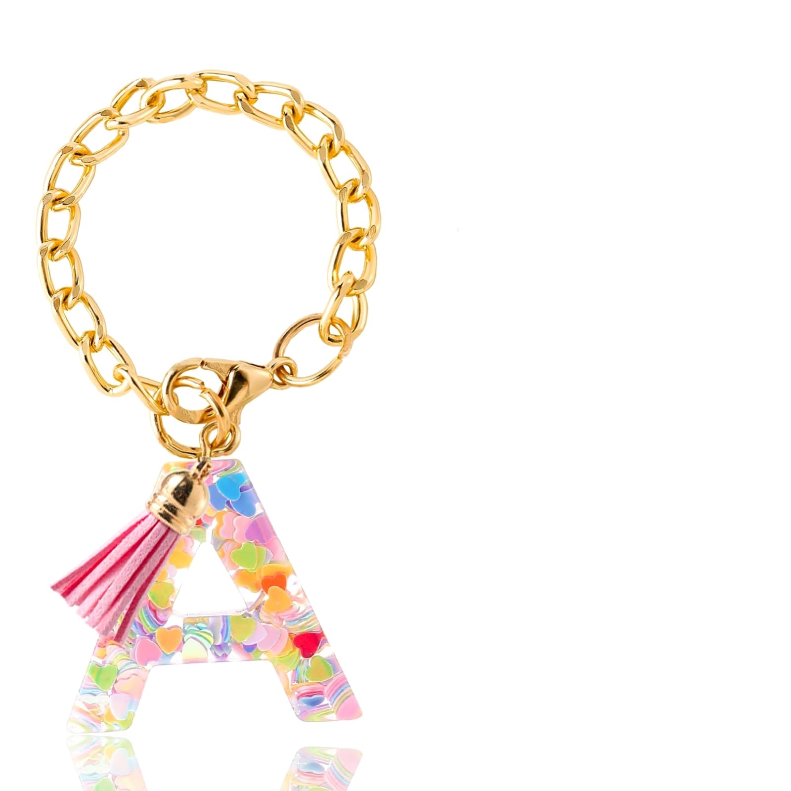 BeeSpring Letter A Charm Accessories Cute Initial Keychain Handle Charm Personalized Pendant 1 PCS Pink For Women, Letter-A, Resin, no