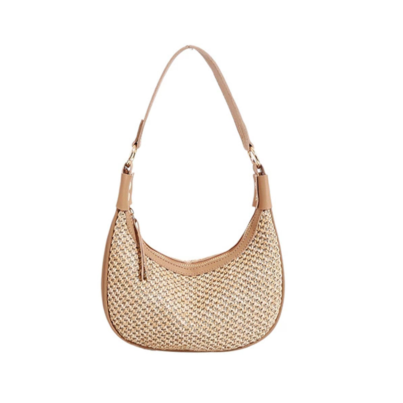 Straw Beach Shoulder Bags for Women Cute Small Crescent Tote Mini Clutch Purse Underarm Vacation Handbag Summer Straw Purse