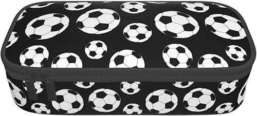 Miniatura 9 de Estuche para lápices de pelota de fútbol en blanco y negro de gran capacidad, bolsa de almacenamiento para lápices, bolsas de papelería con