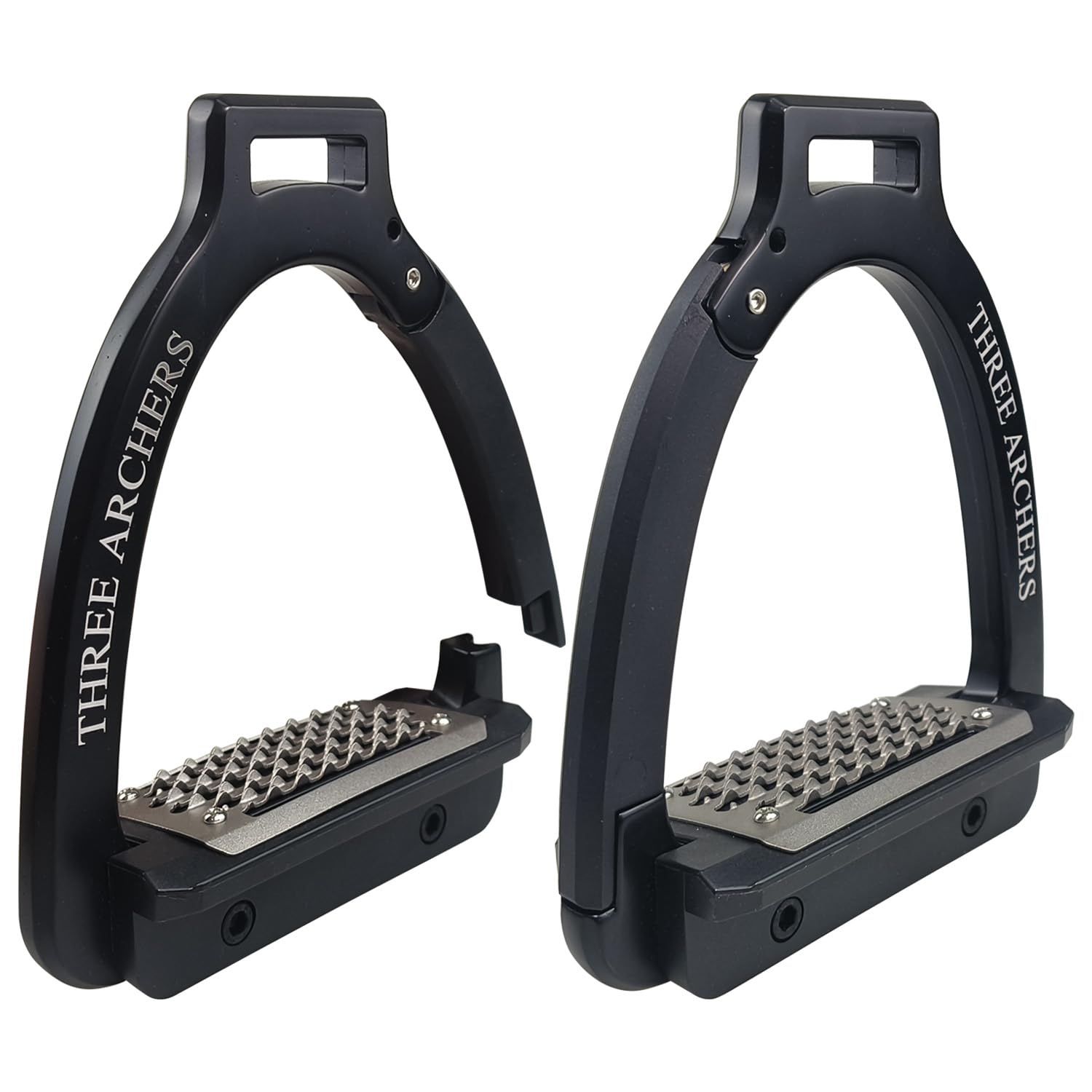 THREE ARCHERS Safety Stirrups Side Opening Design for Adults, Breakaway Stirrups with Anti-Slip Stainless Steel Inclined Tread Horse Riding Equipment for Equestrian Beginner Trail - 1