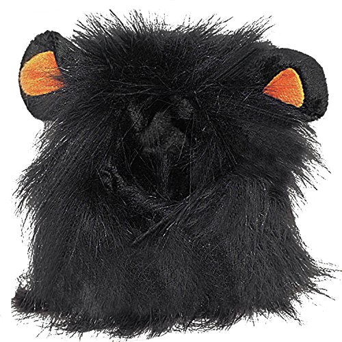 BEETEST León melena mascotas peluca de gato perro mascotas disfraces Halloween Navidad vestir Negro Cover