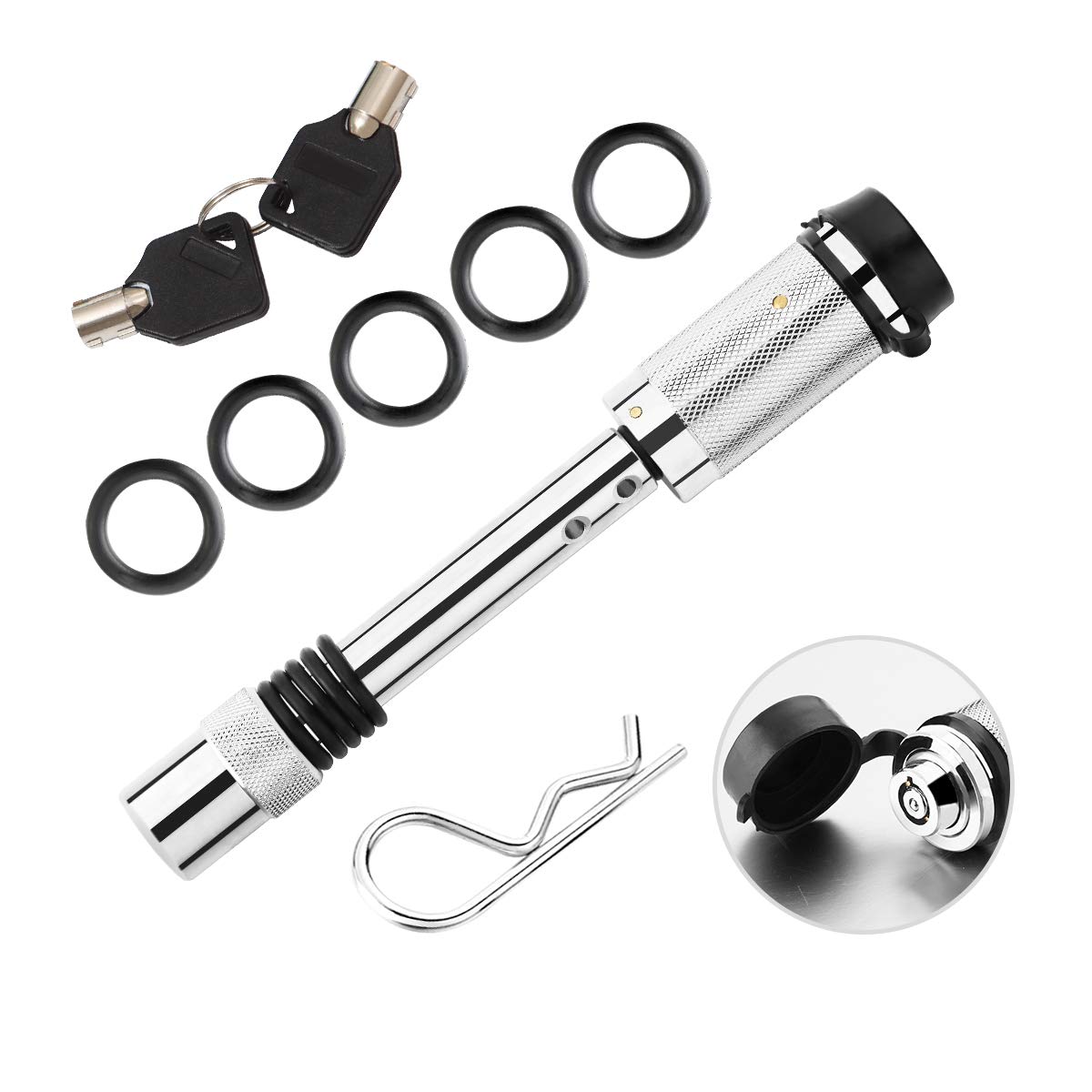 IKURAM Locking Hitch Pin for 2 inch Receiver 5/8" Rotating Trailer Hitch Locking Pin Towing Hitch Locks Used to Bike Rack, Tow Truck, Boat-1 Pack (Silver-1 Pack)