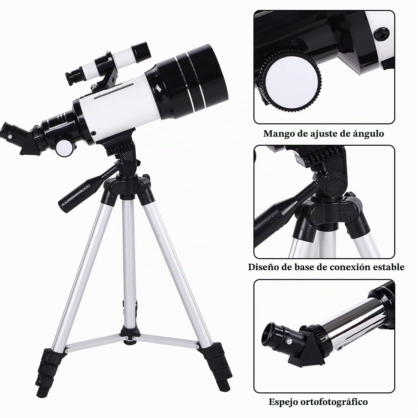 Telescopio astronómico para adultos/adolescentes/niños, 300/70 mm, refractor telescopio, telescopio para principiantes, astrónomos aficionados, con trípode, 3 oculares y adaptador de teléfono