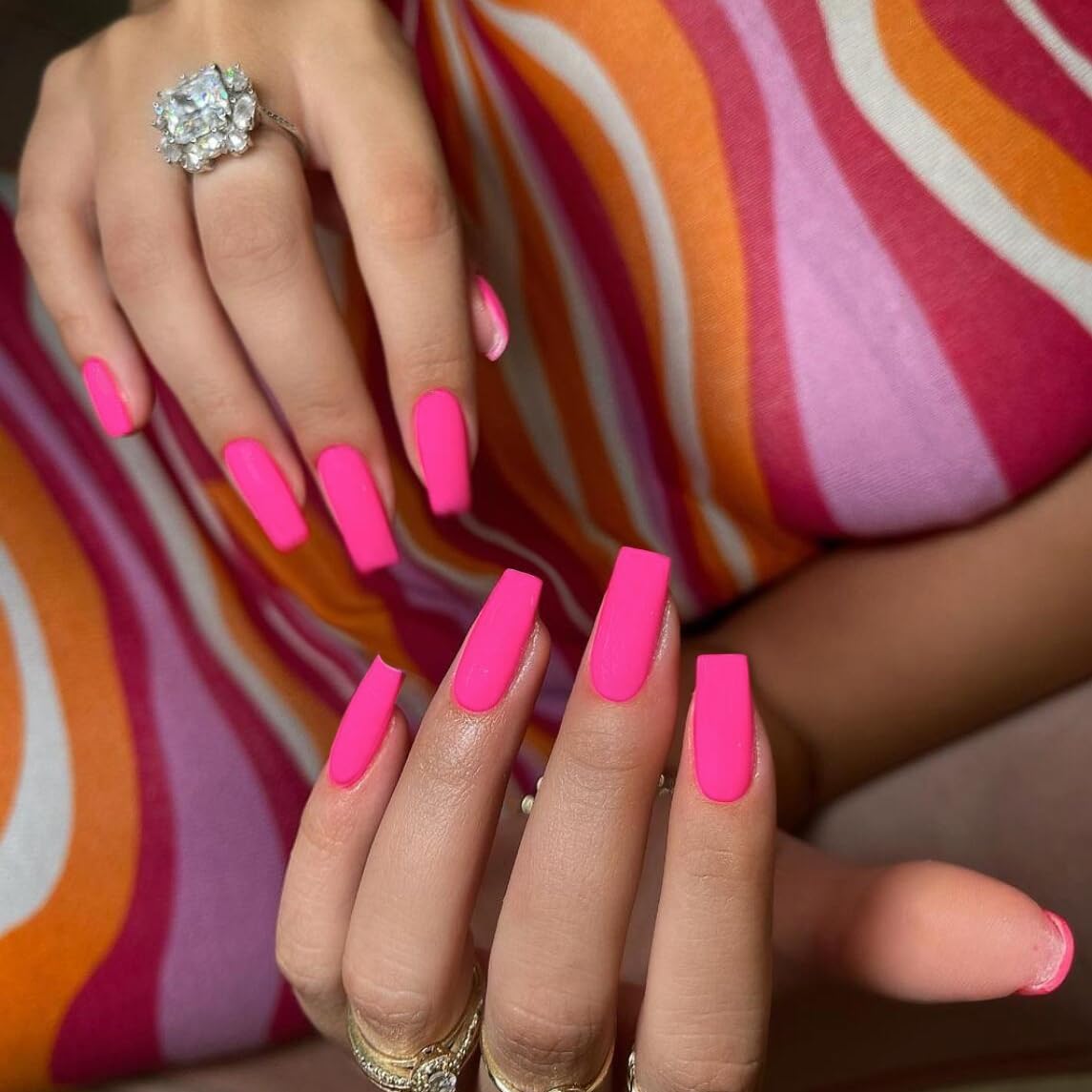 SXVME Long Press on Nails Square, Matte Hot Pink False Nails Medium Long Coffin, Acrylic Fake Nails Press on - Image 2