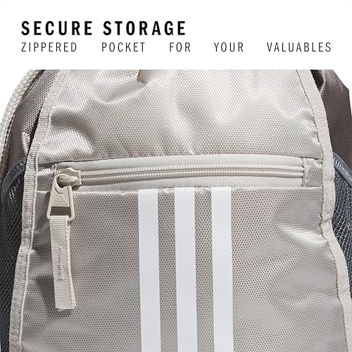 Image of adidas Alliance Sackpack (12l) Lightweight Athletic Small Drawstring Team Sports Workout Bag Discontinued, Wonder Alumina Grey /Putty Beige /White /2.0, One Size, Alliance Sackpack (12l) Lightweight