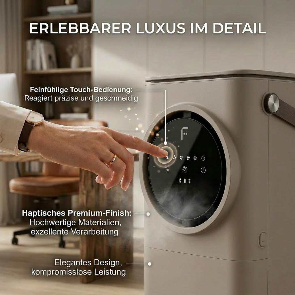 Fakir prestige TC 400 Mobiler Luftkühler kabellos - Air Cooler mit Li-Ionen-Akku, Verdunstungskühlung, Auto-Trocknungsfunktion, 4 Stufen, 24 dB(A), Dual-Befüllung, Farbe: Milk Coffee