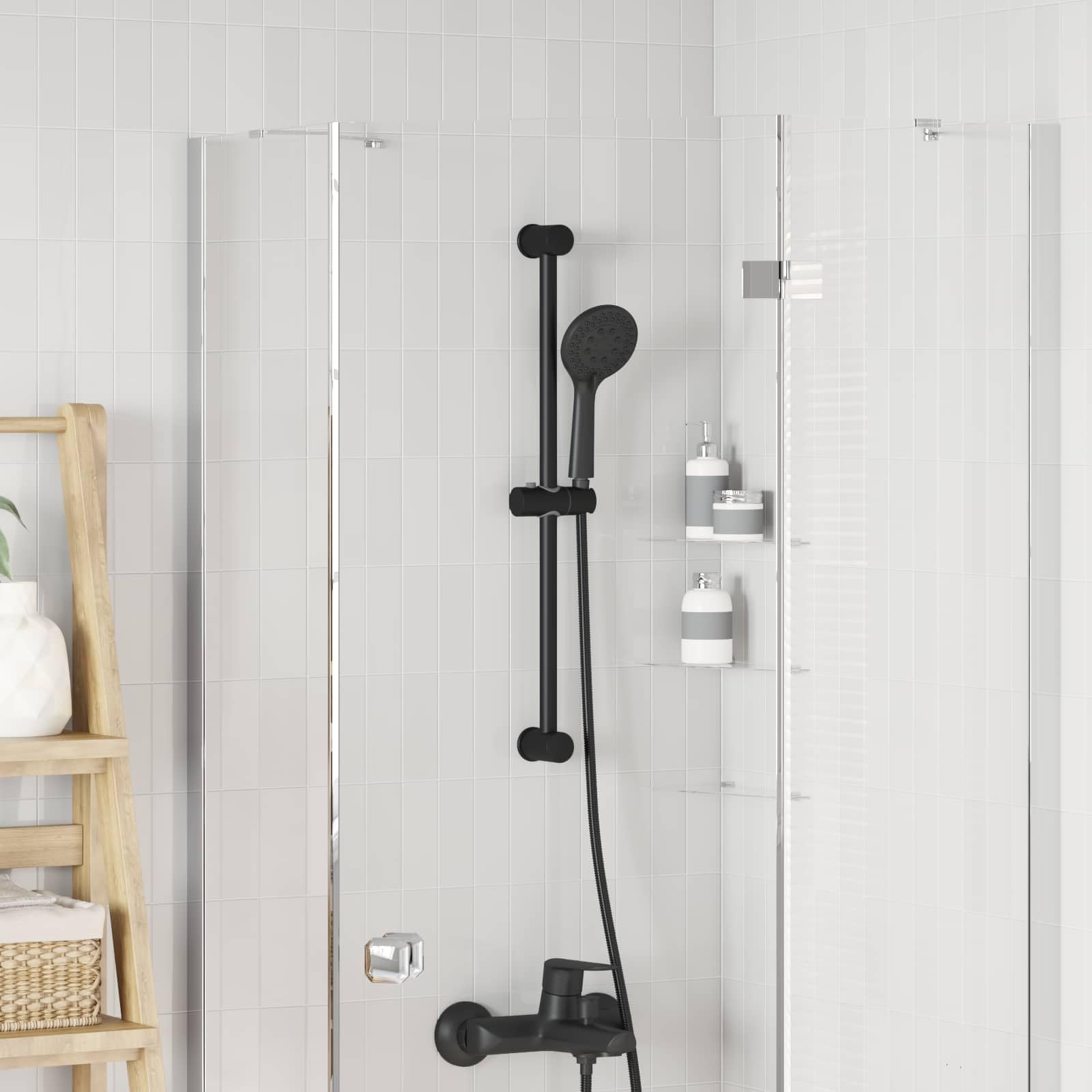 Soporte para alcachofa de ducha de acero inoxidable de 71 cm con rotación de 360 grados y ajuste de altura, montaje en pared antideslizante para baño, brazo de ducha de extensión y ducha de