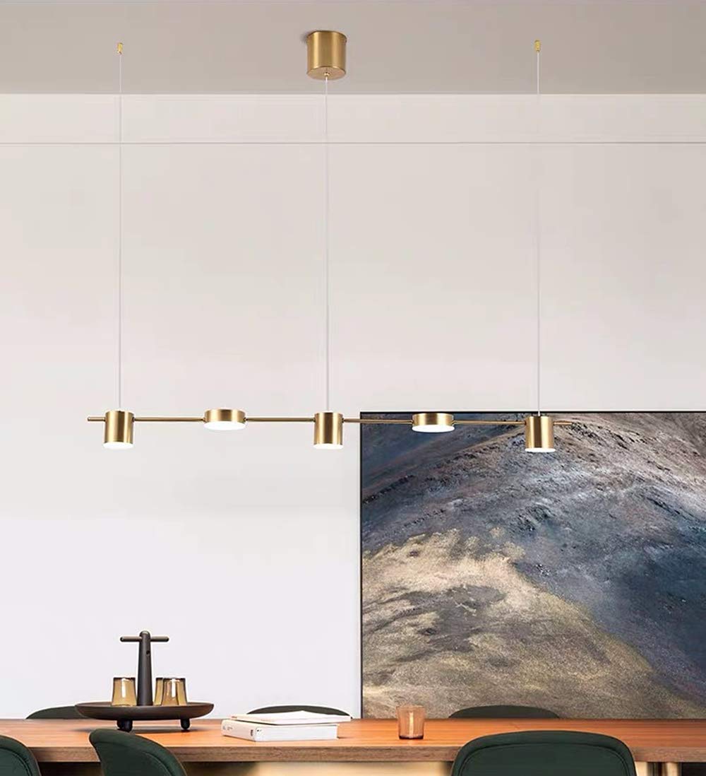 Lámpara de Araña LED Moderna, Accesorio de Iluminación para Isla de Cocina, 3/5 Luces Colgantes Lineales para Mesa de Comedor, Sala de Estar, Barra de Cocina (5 Doradas)