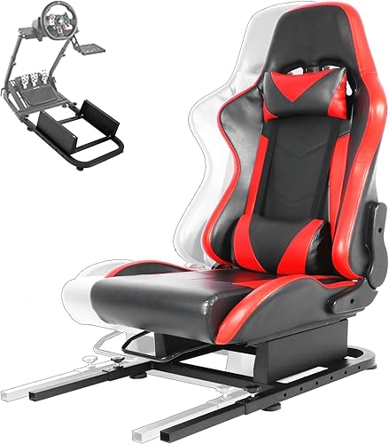 Anman Silla de juego de simulador de carreras con almohada lumbar y soporte inferior a juego, soporte de perforación para cinturón de seguridad para