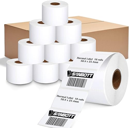 12 rollos de 1000 etiquetas térmicas directas de 2 14 x 1 14 pulgadas para códigos de barras, etiquetas de dirección perforadas, papel térmico,