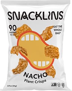 SNACKLINS Plant Based Crisps NACHO - Gluten Free, Grain Free, 100% Kosher, Vegan Healthy Snacks, Crunchy Puffed Snack, Just 90 Calories Per Bag - .9oz Bag (Case of 12)