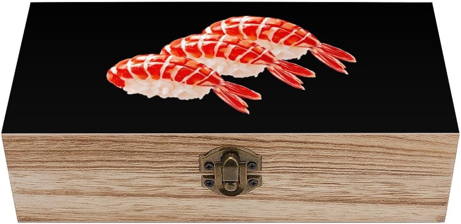 Sushi1 Shrimp Funny Storage Boxes with Lid Wood Home Organizer