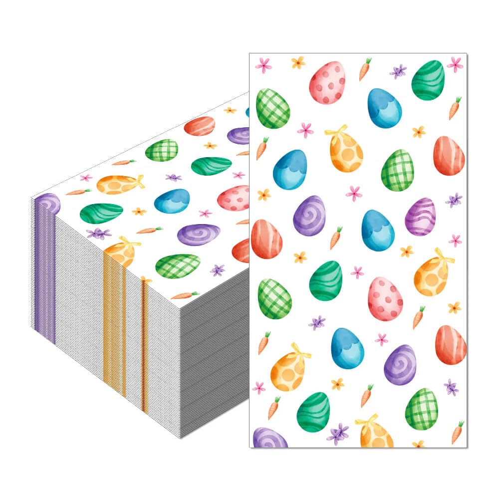 Easter Colorful Egg Napkins 16pcs Design Happy Easter Guest Paper Napkins Decorative Disposable Easter Napkins for Home Family Dinner Holiday Party Dinner Easter Party Supplies