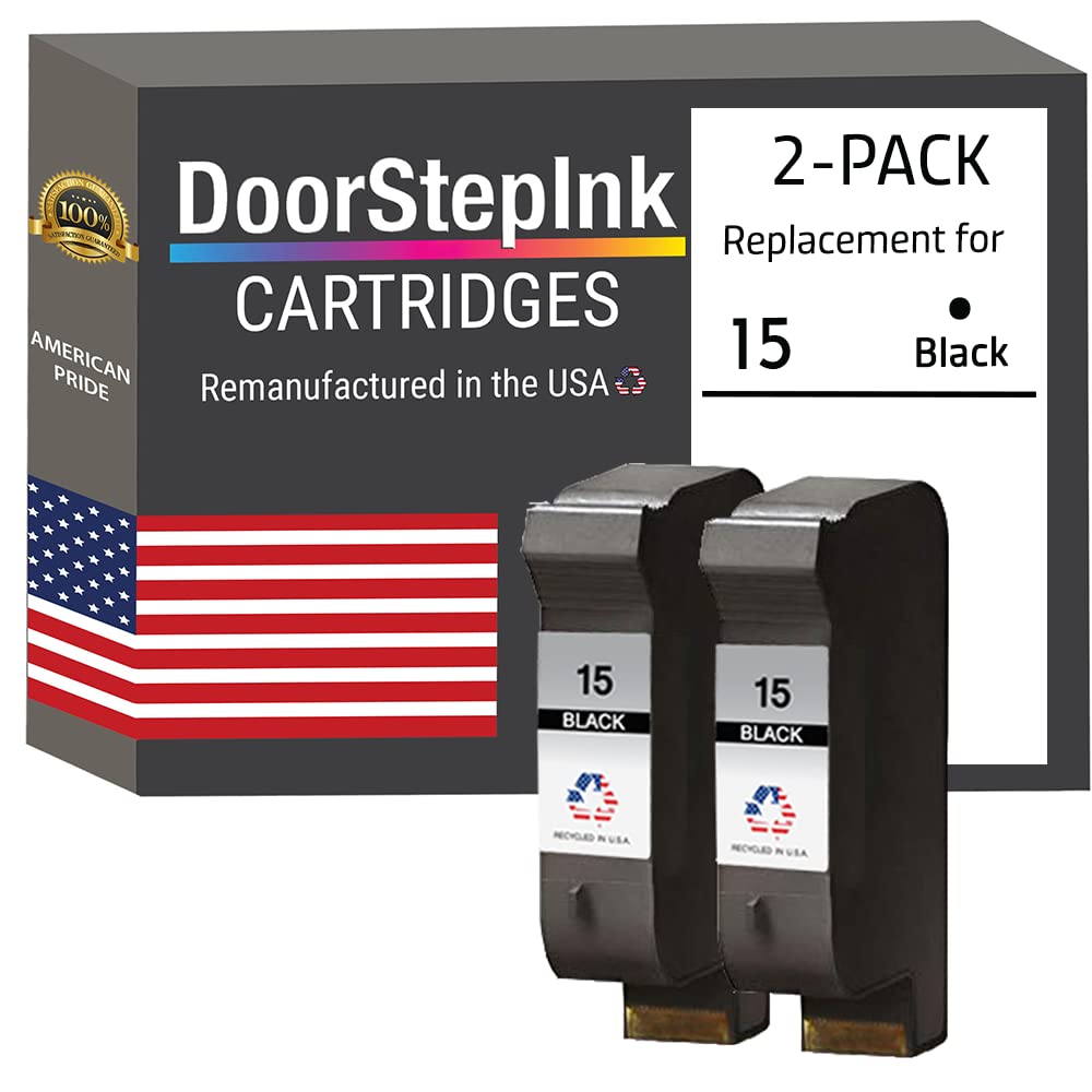 DoorStepInk Remanufactured 15 C6615DN Black Ink Cartridge Replacement for HP 15 — Compatible with DeskJet 810C / 812C / 825C / OfficeJet 5110 / V40 —