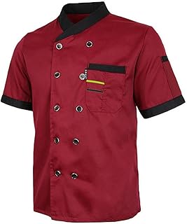AYAZER Unisex Chef Jacket Mens Chef Jacket Restaurant Kitchen Chef Uniform Restaurant Hotel Kitchen Cooking Clothes Catering Chef Shirt-Red-XXL