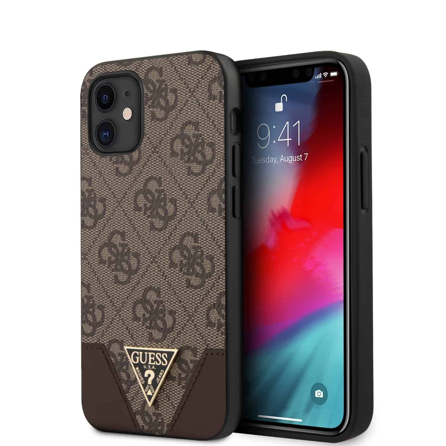 Guess 4G Pu Contrast Hard Case For Iphone 12 Mini 5.4" Brown, Guhcp12Spu4Gh