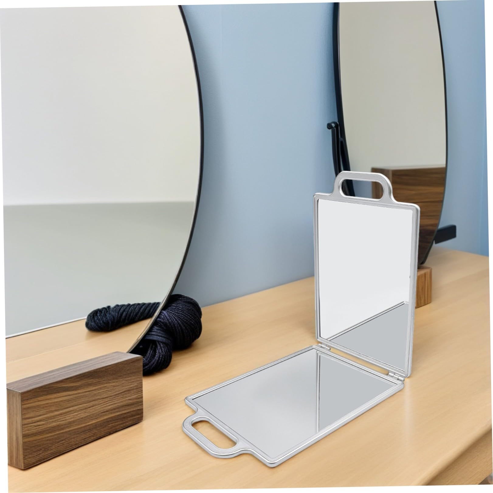Luxshiny Specchio da Doppio Lato con Doppia Maniglia Specchio Portatile da Viaggio per Parrucchiere e Barber Mano Leggero per Taglio e Styling