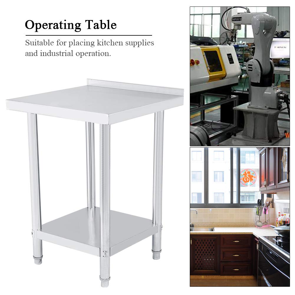Fafeicy Tavolo Operatorio in Acciaio Inossidabile a Doppio Strato con Schienale, Tavolo di Preparazione per Cucina Commerciale, Spessore 0,6 Mm (2X2FT=61X61CM)