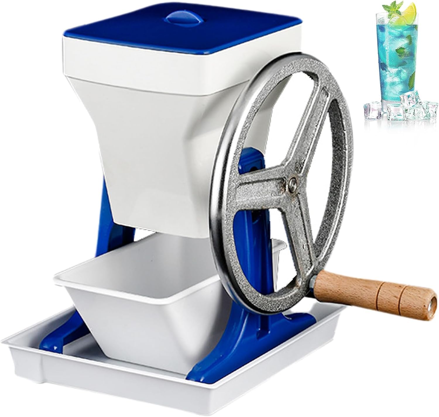 Eiwitany Large Capacity Manual Rotary Ice Crusher, Stainless Steel Blades Hand Operated Ice Shaving Machine for Slushies & Household Gathering