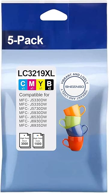 5-Pack LC3219XL Ink Cartridges for Brother LC-3219XL 3219 XL for Brother MFC-J5330DW MFC-J5730DW MFC-J5930DW MFC-J6530DW MFC-J6930DW MFC-J6935DW MFC-J5335DW Printer