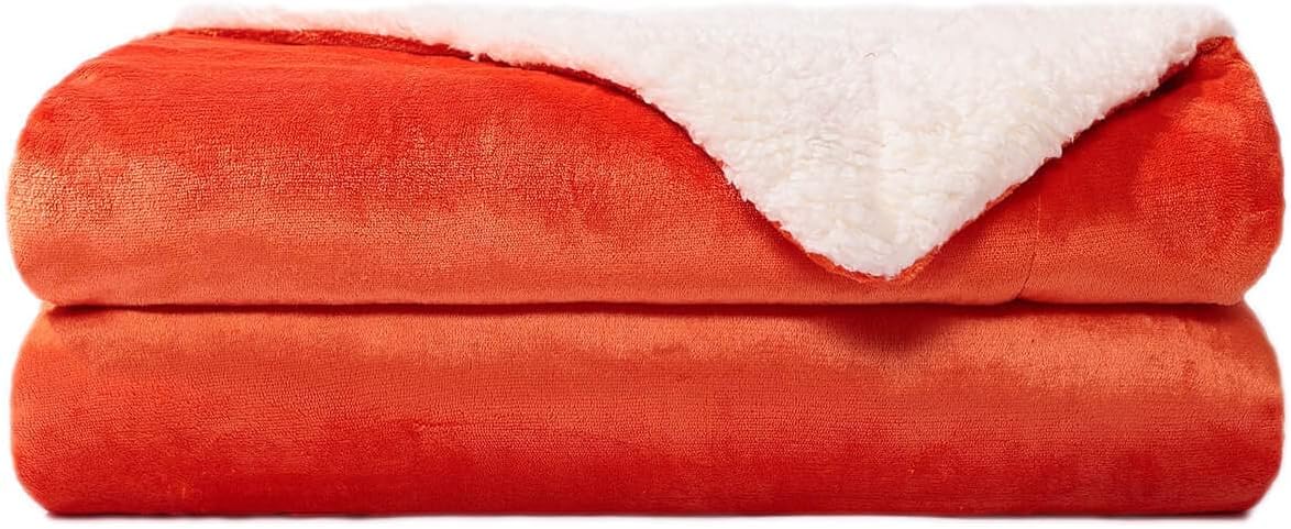 NANPIPER Fleece Blanket Sherpa Throw,Soft Fuzzy Twin Blankets for Couch,Orange 60"x80"