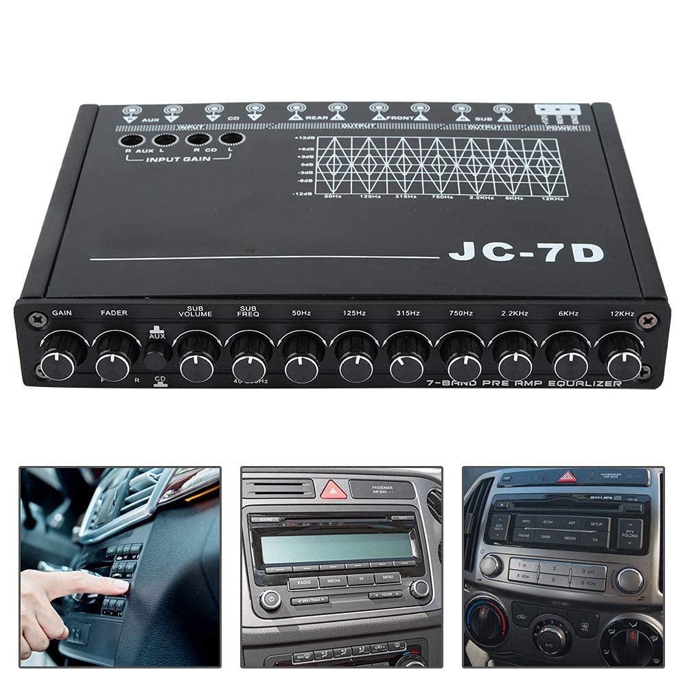Égaliseur Numérique 7 Bandes IA-10 pour Voiture, Restauration des Basses,Contrôle Précis, Rétroéclairage LED, Boutons en Caoutchouc, Compatible avec la Majorité des Systèmes
