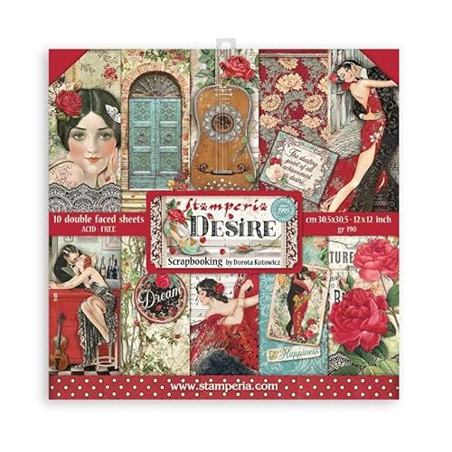 Stamperia SBBL117 Scrapbooking Pad 10 Sheets cm 30,5x30,5 (12"x12") -Desire, Multicolor, 12 x 12 inches Cover