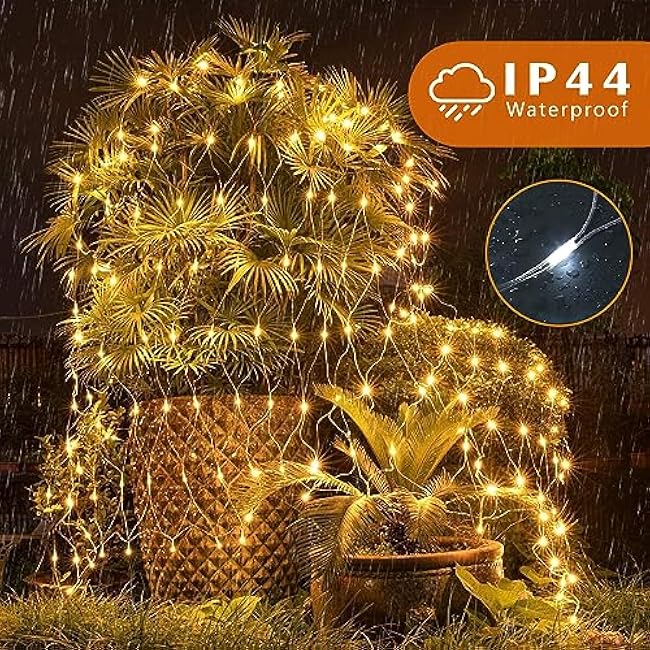 Leisure world 10ft x 10ft LED Net Lights Mesh Fairy String Decorative Outdoor Warm White 8 Modes Connectable 270 Net with Remote, Timer for Wedding Christmas Trees, Bushes, Garden, Outdoor Decorations