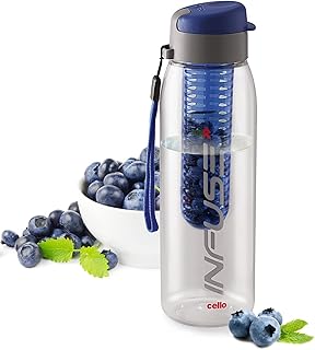 CELLO Fruit Infuser Water Bottle 800ml, Blue | Wide Sealed Flip-Top Cap, Leak-Proof & Durable | Airtight, Reusable | Detox Infuser Bottle for Fridge, Gym, Office, Travel, Kitchen & Trekking Price in India