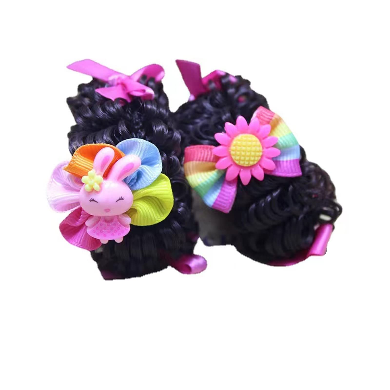 5Pieces Hair Scrunchies Wig with Colored Accessories Hair Elastic Ponytail Holder for Little Girls