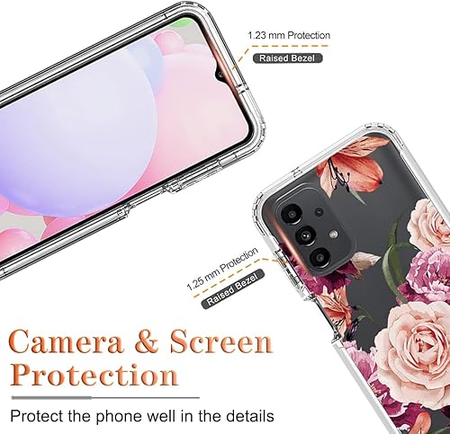 Miniatura 2 de Funda para Galaxy A13 4GA13 LTE 4G SM-A135F con protector de pantalla de vidrio templado, diseño floral a prueba de golpes, carcasa protectora de