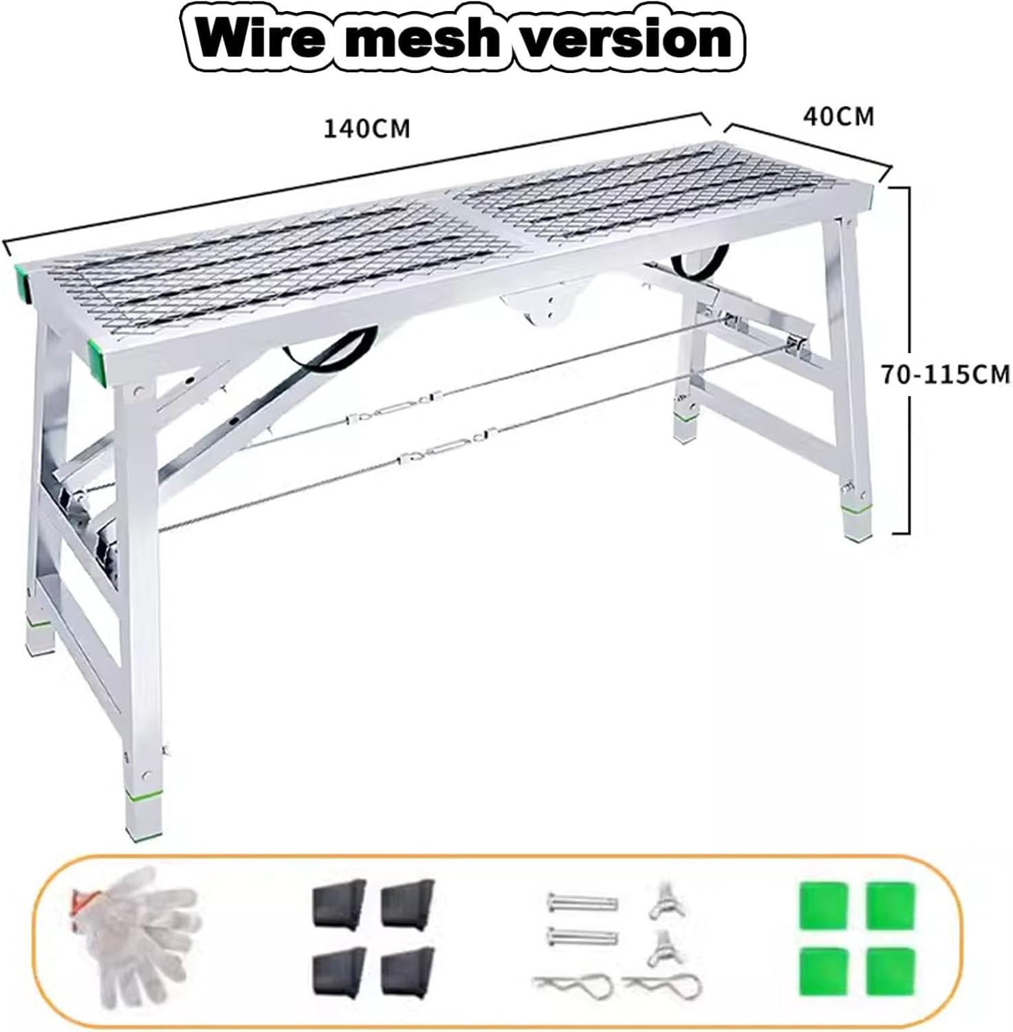 Carbon Steel Work Platform, Height Adjustable Multi-Purpose Scaffolding Tower Ladder Stool, Folding Workbench with Non-Slip Feet, for Ceiling Cleaning Painting Car Washing,C-140cm