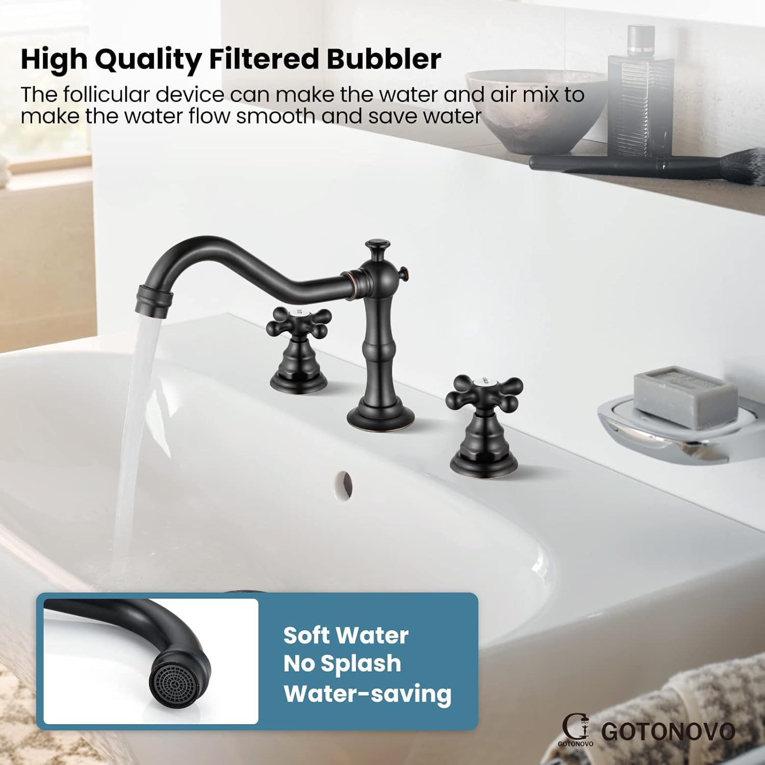 gotonovo Oil Rubbed Bronze 3 Hole Bathroom Sink Widespread Faucet Mixing Tap Deck Mount and Exposed Shower Fixture Set 2 Functions with Rainfall Shower Head, Handheld Spray