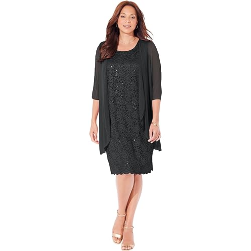 Catherines Women's Plus Size Sparkling Lace Jacket Dress
