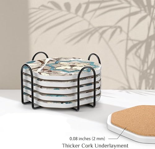 Miniatura 5 de UMIRRO Posavasos para decoración de mesa auxiliar, posavasos rústicos retro bohemios, tapetes absorbentes para mesa de madera, estilo mandala,