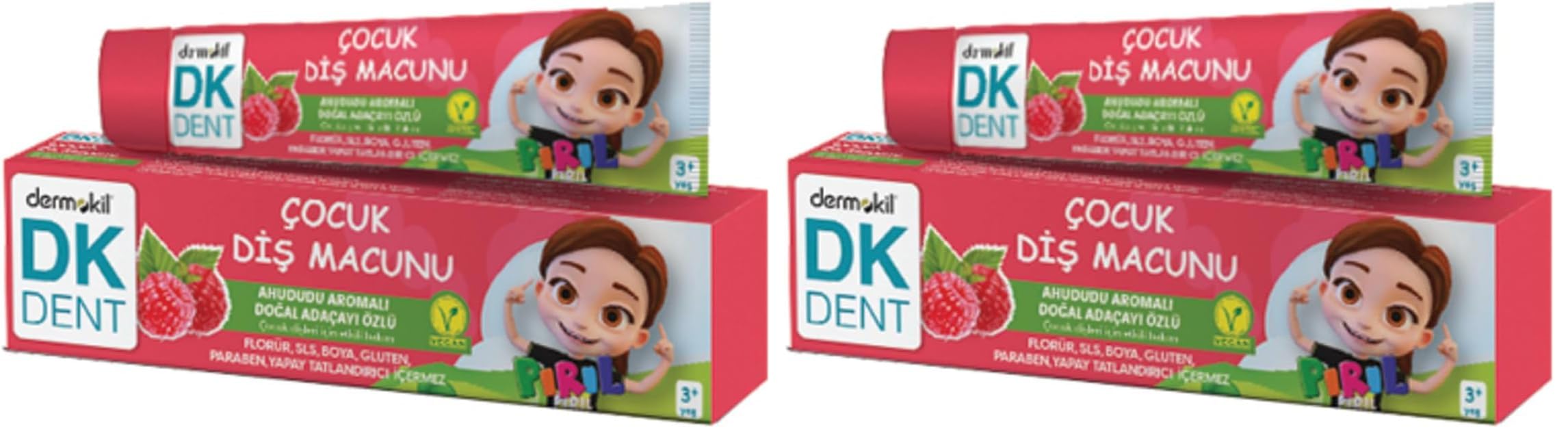 DKDENT Vegan Pırıl Ahududu Aromalı Florürsüz Çocuk Diş Macunu 50 ml 2li paket
