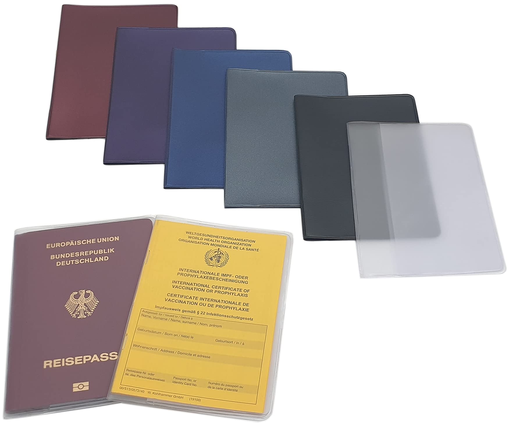 Etui ochronne na paszport szczepień, międzynarodowa karta szczepień, książeczka szczepień, etui na paszport, od daty wydania 2005 z 2 przegródkami, Made in Germany, metaliczny niebieski, Einheitsgröße