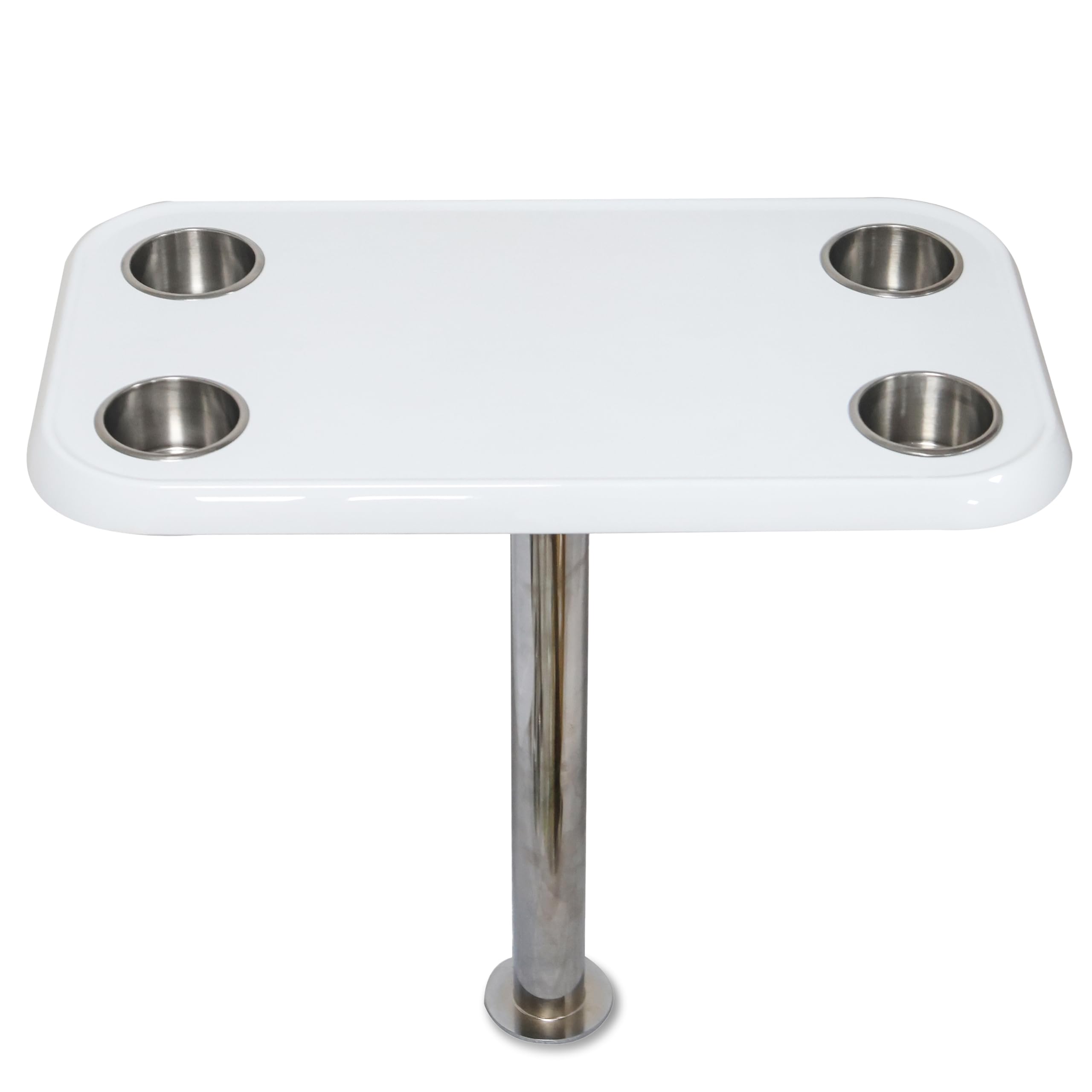 White Pontoon Boat Table Top & Post - No-Wobble Pontoon Table with Flush Mount Anchor & Stabilizing Floor Plate - Easy-to-Install, Compact Design with Modular Accessory Mount - Available in 6 Colors