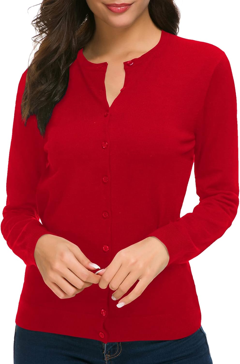 Urban CoCo Women's Long Sleeve Crew Neck Button Down Knit Cardigan Sweater - Image 2