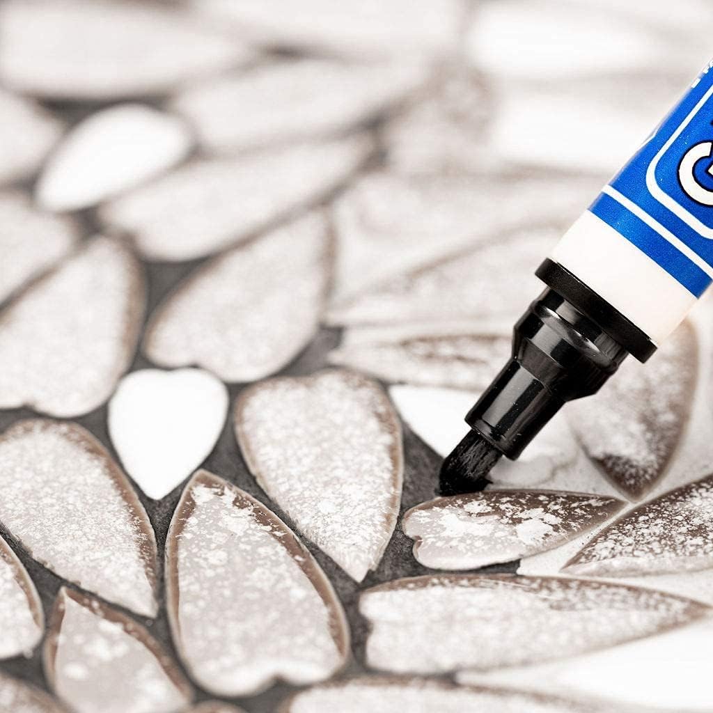 Grout Pen Tile Paint Marker: Black Narrow 5mm with 5 Pack Replacement Tips - Waterproof Grout Colorant and Sealer Pen to Renew, Repair, and Refresh Tile Grout - Cleaner Coating Stain Pens - - 