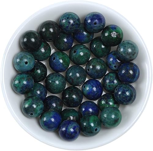 Miniatura 33 de Cuentas redondas sueltas de larimar natural de 0.394 pulgadas (0.394 in), pulsera de piedra de cristal, accesorios para collares, manualidades