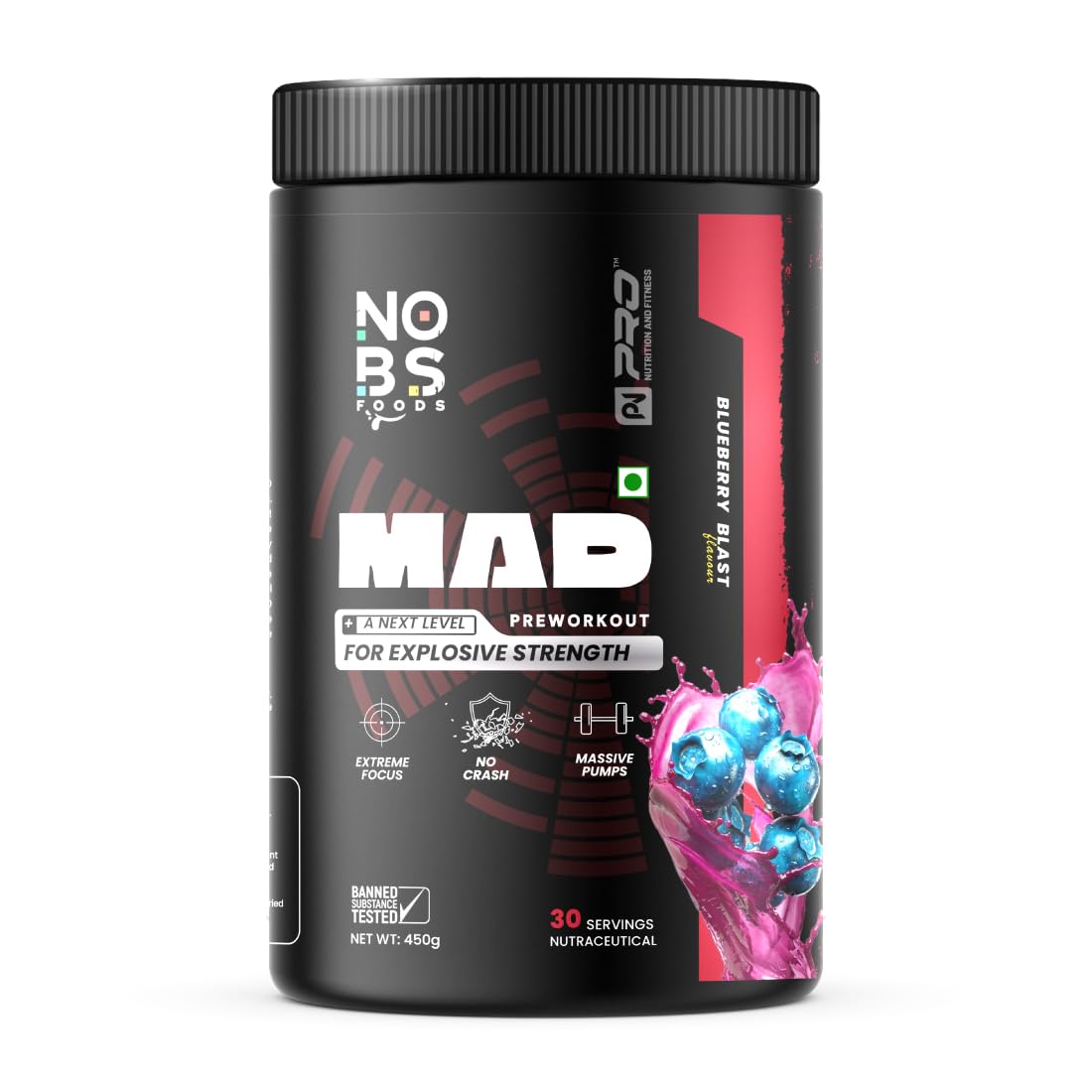 NoBS MAD Pre Workout Supplement for Energy & Endurance | Blueberry Blast Flavor | Beta Alanine, L-Citrulline, Taurine (B0DCNPH7PM) Amazon Price History, Amazon Price Tracker