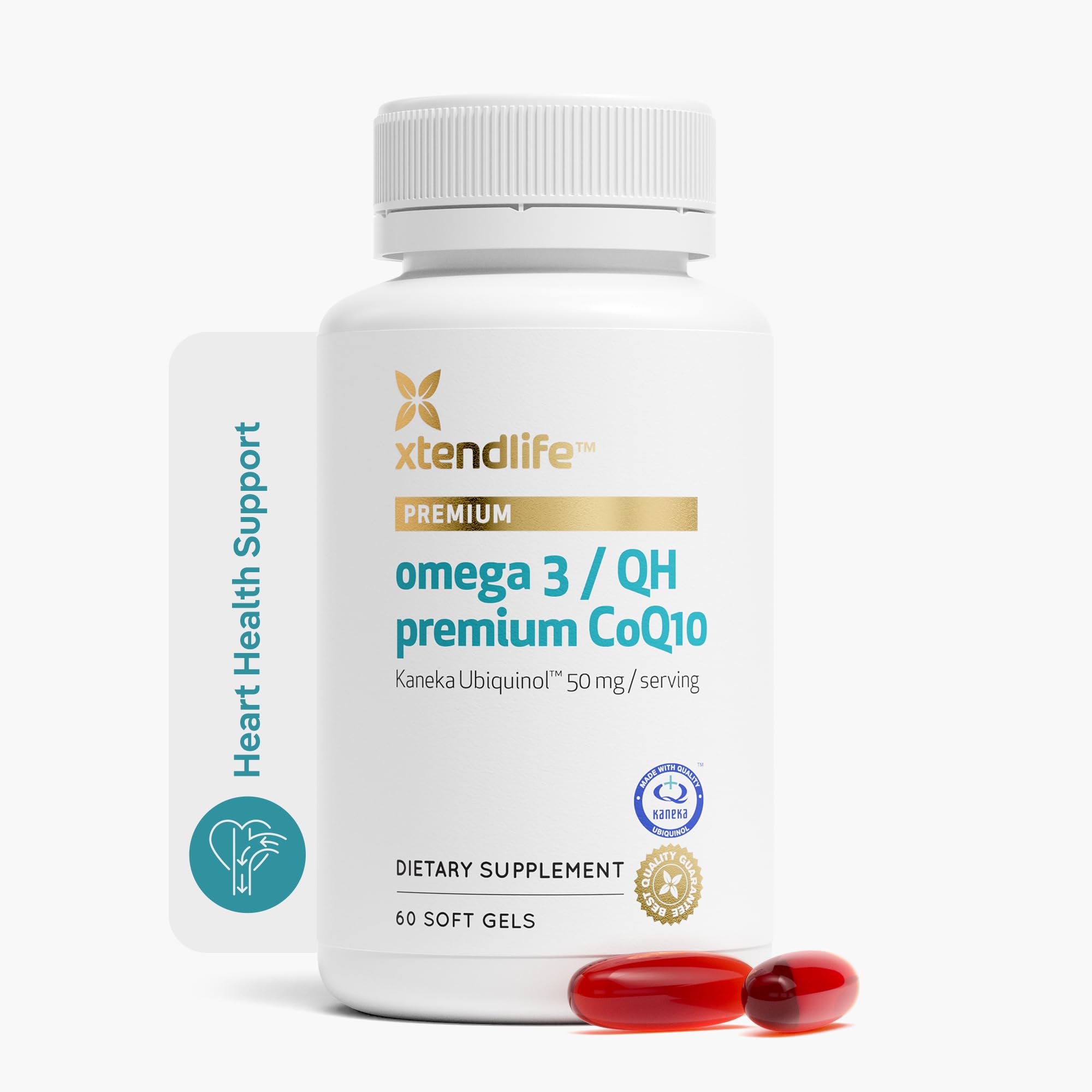 XTENDLIFE Omega 3 QH Premium Fish Oil, Exclusive Formula with Astaxathin and Lycopene Plus CoQ10 Ubiquinol for Optimum Heart Health Support, Men and Women, 60 Gluten Free Soft Gels